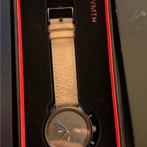 MVMT Beige Leather Strap Watch